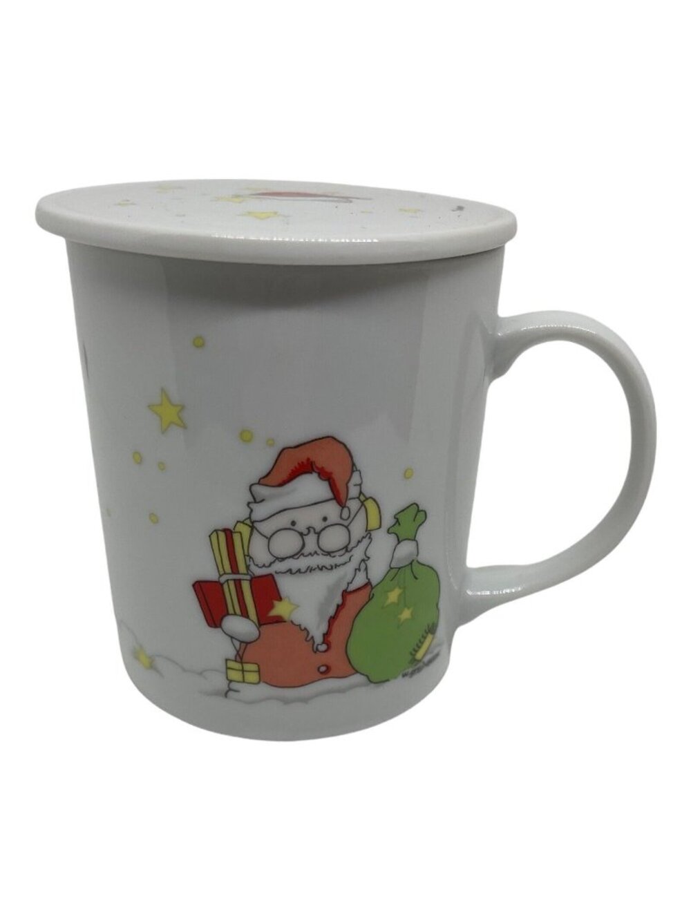 Vtg Toscany Collection Steinbeck Santa Ceramic Coffee Tea Mug Cup Lid Japan Rare